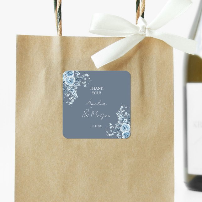 Dusty Blue Elegant Thank You Wedding Square Sticker (Dusty Blue Elegant Thank You Wedding Square Sticker)