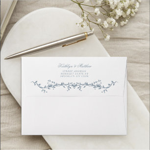 Dusty Blue Elegant Vintage Floral Wedding Envelope