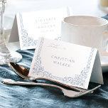 Dusty Blue Elegant Vintage Foldable Place Card<br><div class="desc">Elegant vintage ornamental frame border design with stylish script in dusty blue colour,  simple and classic,  great foldable wedding place cards for modern classic wedding,  romantic vintage wedding,  and formal traditional wedding. 
See all the matching pieces in collection</div>