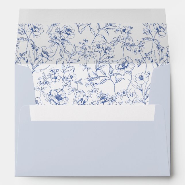 Dusty Blue Elegant Vintage Roses Crest Wedding Envelope (Back (Bottom))