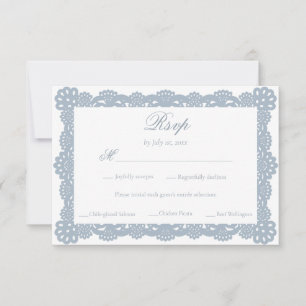 Dusty Blue Elegant Vintage Victorian Lace Wedding RSVP Card