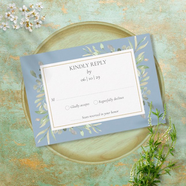 Dusty Blue Elegant Watercolor Greenery RSVP (Creator Uploaded)