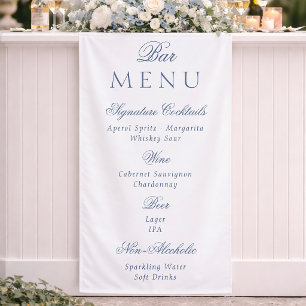 Dusty Blue Elegant Wedding Bar Menu Sign