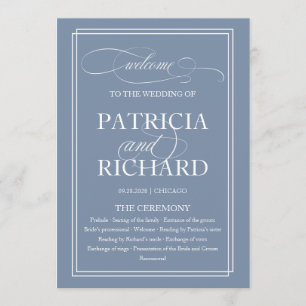 Dusty Blue Elegant Wedding Ceremony Program