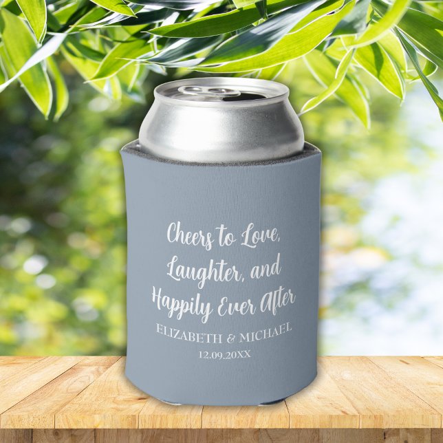 Dusty Blue Elegant Wedding Cheers to Love Can Cooler (Dusty Blue Elegant Wedding Cheers to Love Can Cooler)