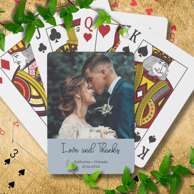 Dusty Blue Elegant Wedding Love and Thanks Photo Playing Cards (Creator Uploaded)