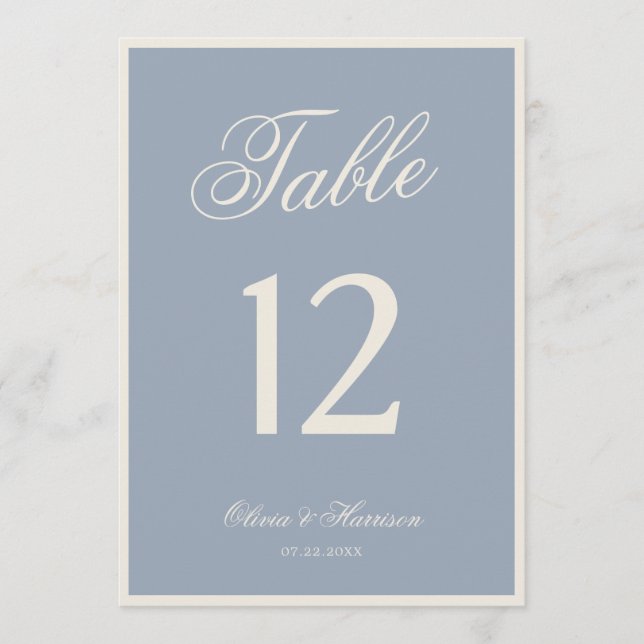 Dusty Blue Elegant Wedding Table Number (Front)