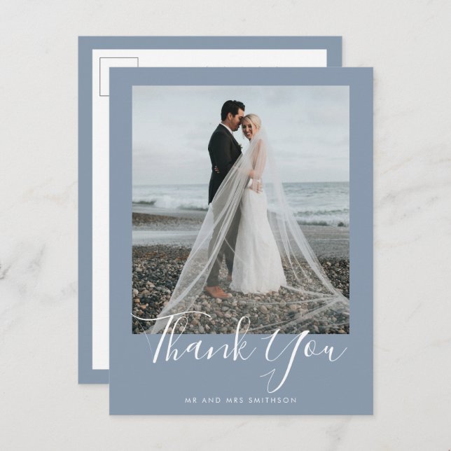 Dusty Blue Elegant Wedding Thank You Postcard (Front/Back)