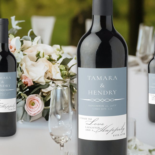 Dusty Blue Elegant Wedding Toast Wine Label (Wedding Toast wine bottle labels from my Wedding Colors collection)