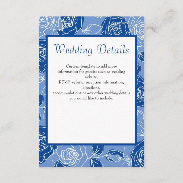 Dusty Blue Elegant White Floral pattern Wedding Enclosure Card (Front)