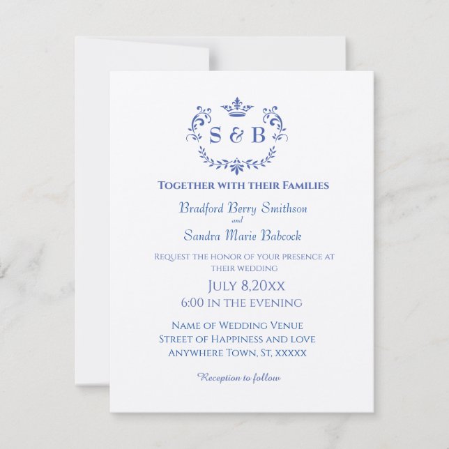 Dusty Blue Elegant White Grey Floral Heart Wedding Save The Date (Front)