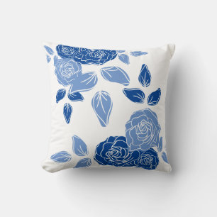 Dusty Blue Elegant White Grey Floral Simple Cushion