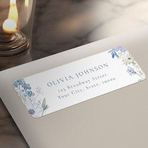 Dusty Blue Elegant Wildflower Return Address Label