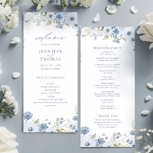 Dusty Blue Elegant Wildflower Wedding Program
