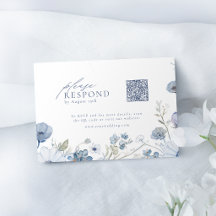 Dusty Blue Elegant Wildflower Wedding QR code 