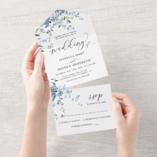 Dusty Blue Elegant Wisteria Watercolor Floral  All In One Invitation