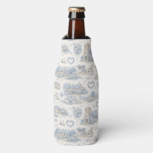Dusty Blue English Village Wedding Watercolor Bottle Cooler