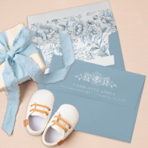 Dusty Blue Envelope with Floral Liner – Elegant 
