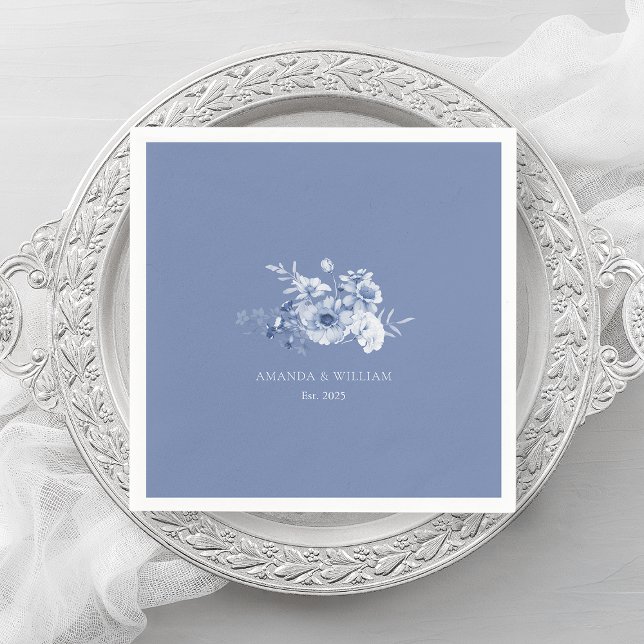 Dusty Blue "Est. 2025" Wedding Napkins (Creator Uploaded)