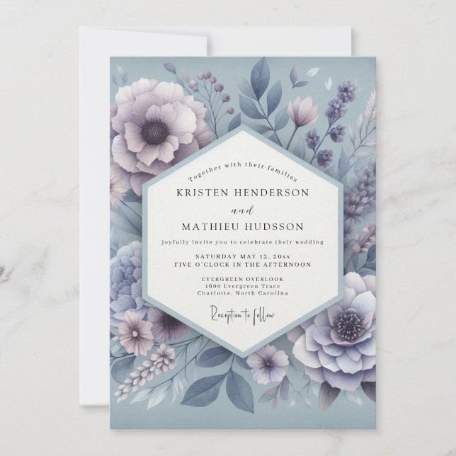 Dusty Blue Ethereal Bloom Wedding Invitation (Front)