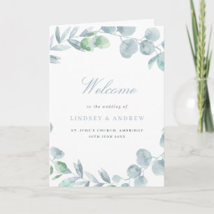 Dusty Blue Ethereal Eucalyptus Folded Wedding Program