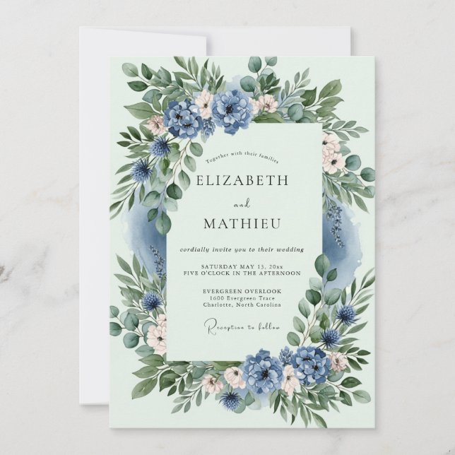 Dusty Blue Ethereal Spring Wedding Invitation (Front)