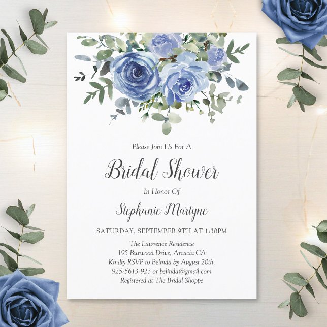 Dusty Blue Eucalyptus Botanical Bridal Shower Invitation (Creator Uploaded)