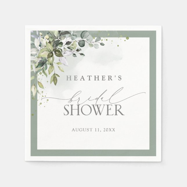 Dusty Blue Eucalyptus Botanical Bridal Shower Napkin (Front)