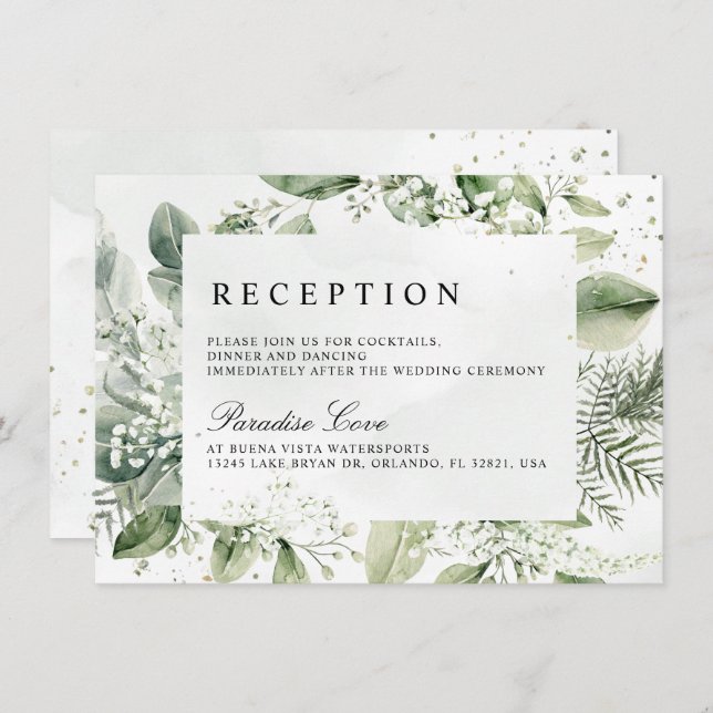 Dusty Blue Eucalyptus Botanical Wedding Reception Invitation (Front/Back)