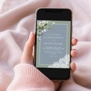 Dusty Blue Eucalyptus Botanical Wood Wedding  Invi Invitation