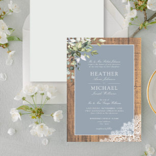 Dusty Blue Eucalyptus Botanical Wood Wedding Invit Invitation