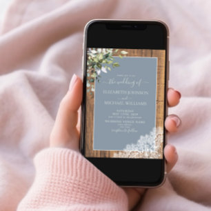 Dusty Blue Eucalyptus Botanical Wood Wedding Invit Invitation