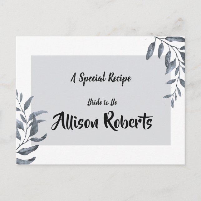 Dusty Blue Eucalyptus   Bridal Shower Recipe Postcard (Front)