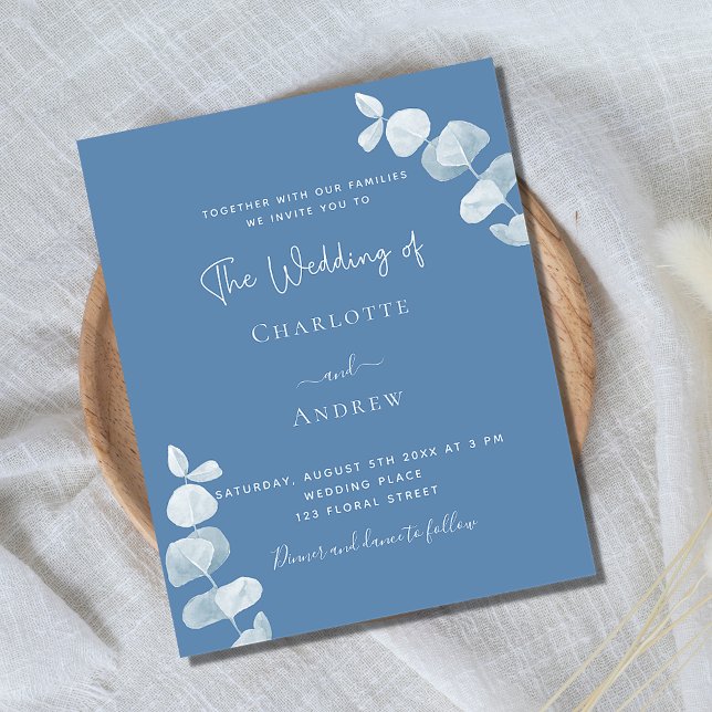 Dusty blue eucalyptus budget wedding invitation flyer (Creator Uploaded)