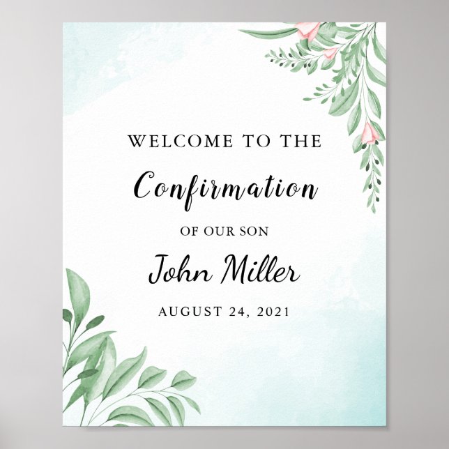 Dusty Blue Eucalyptus Confirmation Welcome Poster (Front)