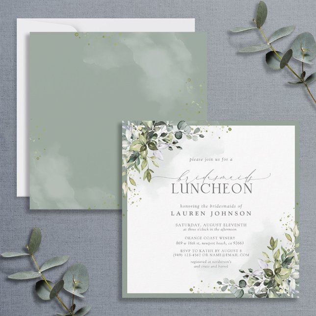 Dusty Blue Eucalyptus Floral Bridal Luncheon Invitation (Creator Uploaded)