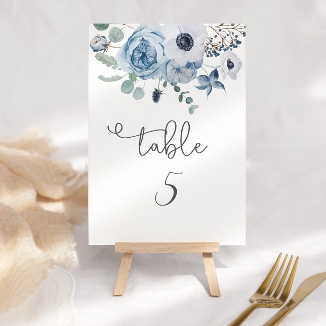 Dusty blue eucalyptus floral elegant table number (Creator Uploaded)