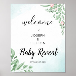 Dusty Blue Eucalyptus Gender Reveal Welcome Poster