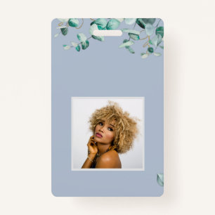 Dusty Blue Eucalyptus Greenery Blank TEMPLATE ID Badge
