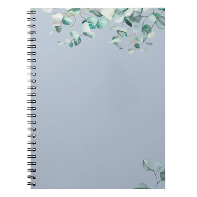 Dusty Blue Eucalyptus Greenery Blank TEMPLATE Notebook (Front)