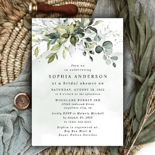 Dusty Blue Eucalyptus Greenery Boho Bridal Shower Invitation