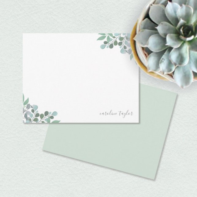 Dusty Blue Eucalyptus Greenery Boho Stationery Card (Creator Uploaded)