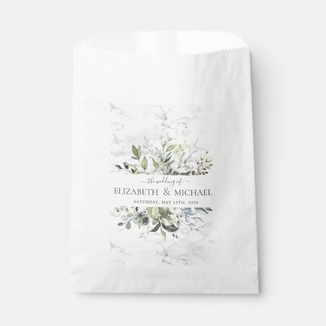 Dusty Blue Eucalyptus Greenery Botanical Marble Favour Bag (Front)