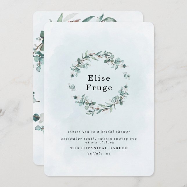 Dusty Blue Eucalyptus Greenery Bridal Shower Invitation (Front/Back)