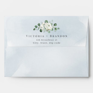 Dusty blue eucalyptus greenery floral wedding envelope