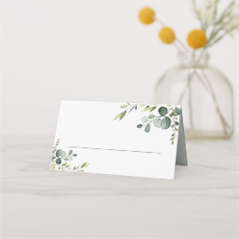 Dusty Blue Eucalyptus Greenery Folded Place Card