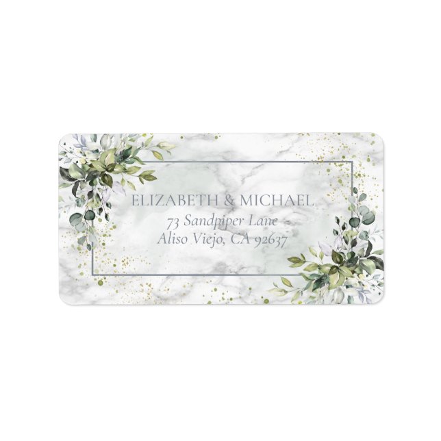 Dusty Blue Eucalyptus Greenery Marble Address Label (Front)