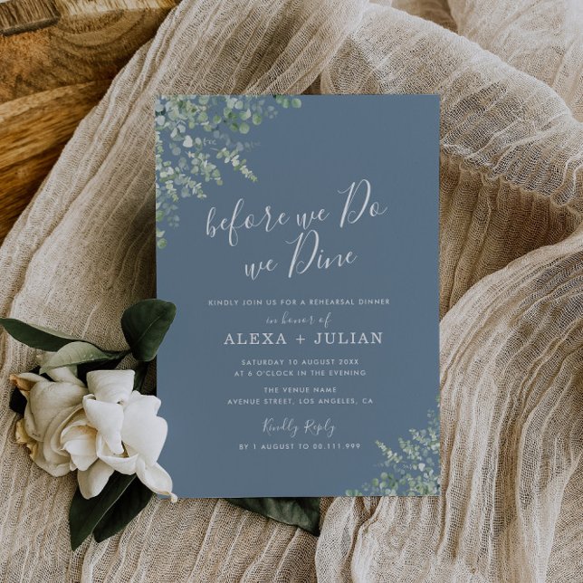 dusty blue eucalyptus greenery rehearsal dinner invitation (Creator Uploaded)