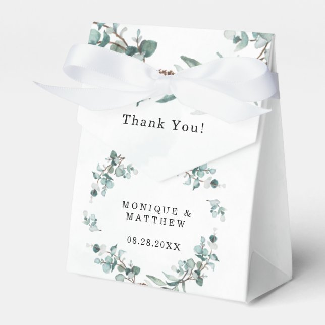 Dusty Blue Eucalyptus Greenery Rustic Wedding Favour Box (Front Side)