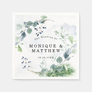 Dusty Blue Eucalyptus Greenery Rustic Wedding Napkin